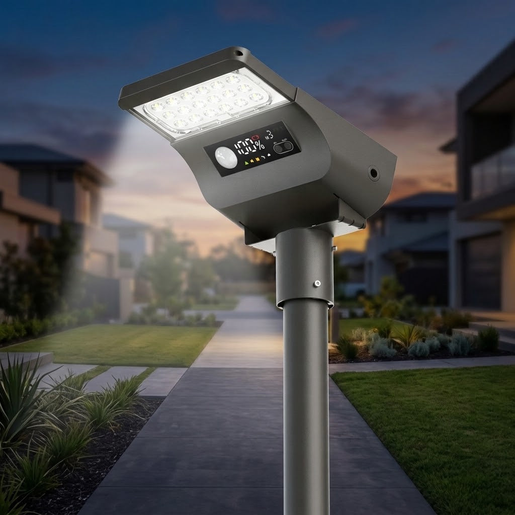 Farola Solar LED Serie STAX 3000lm 230lm/W CCT Regulable PIR IP65