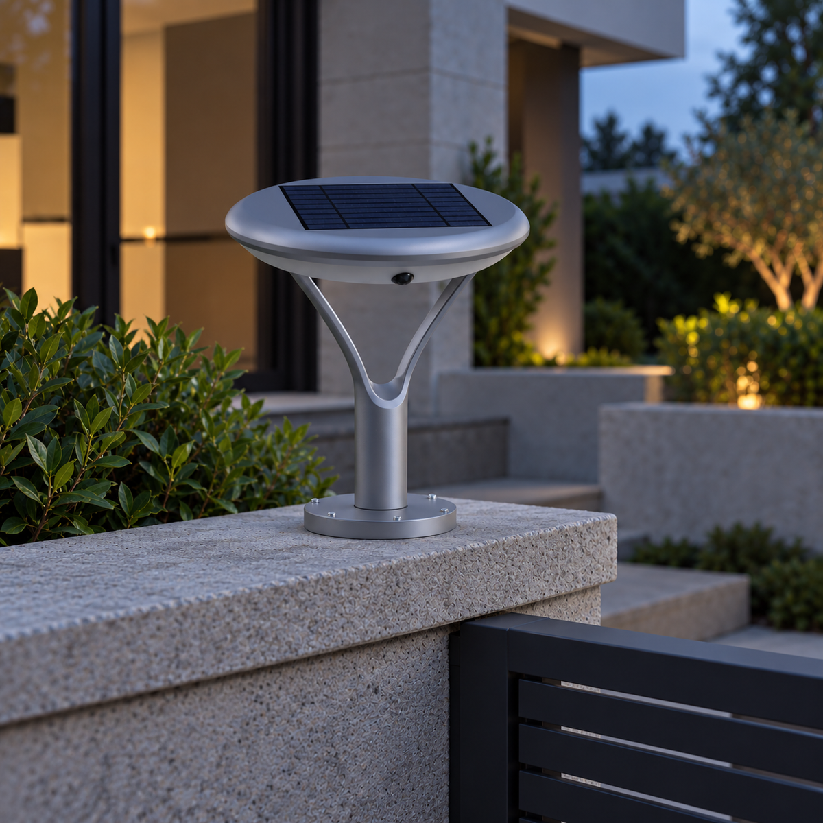 Baliza Solar LED Exterior Sobremuro Plata 2000lm IP65