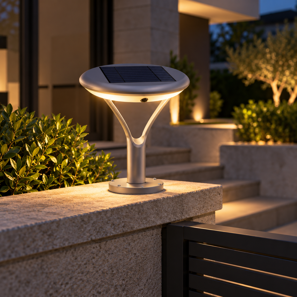 Baliza Solar LED Exterior Sobremuro Plata 2000lm IP65