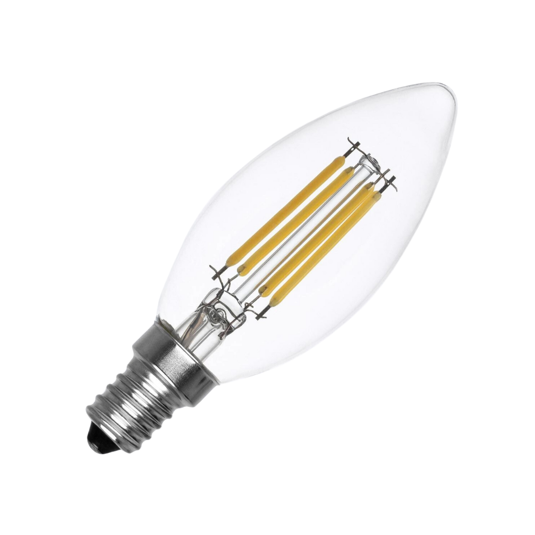 Bombilla Filamento LED E14 4W 470lm 120lm/W C35 Vela Transparente