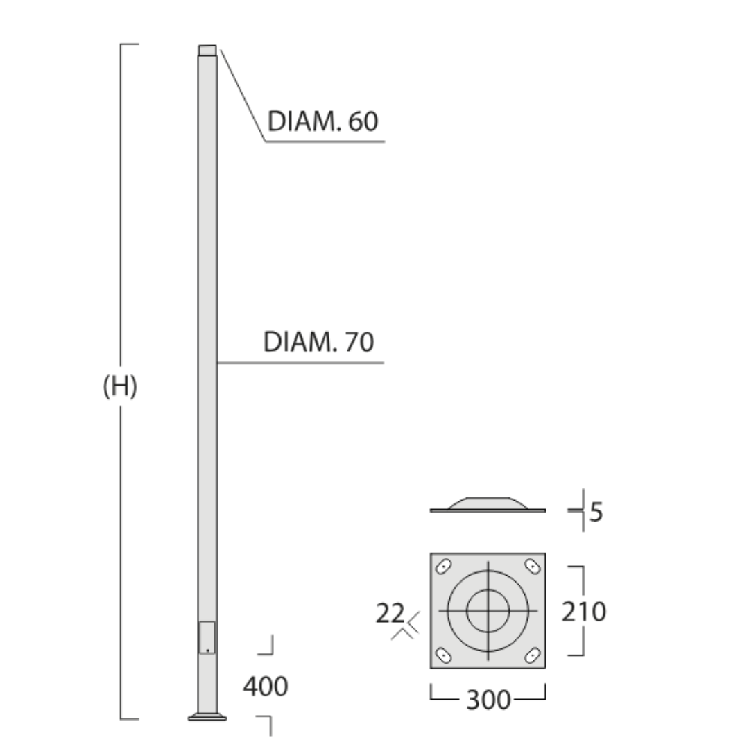 Columna funcional cilíndrica 3,5M acero galvanizado Ø60mm