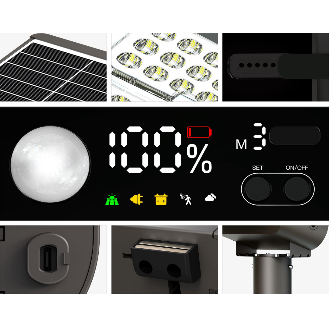 Farola Solar LED Serie STAX 6000lm 230lm/W CCT Regulable PIR IP65