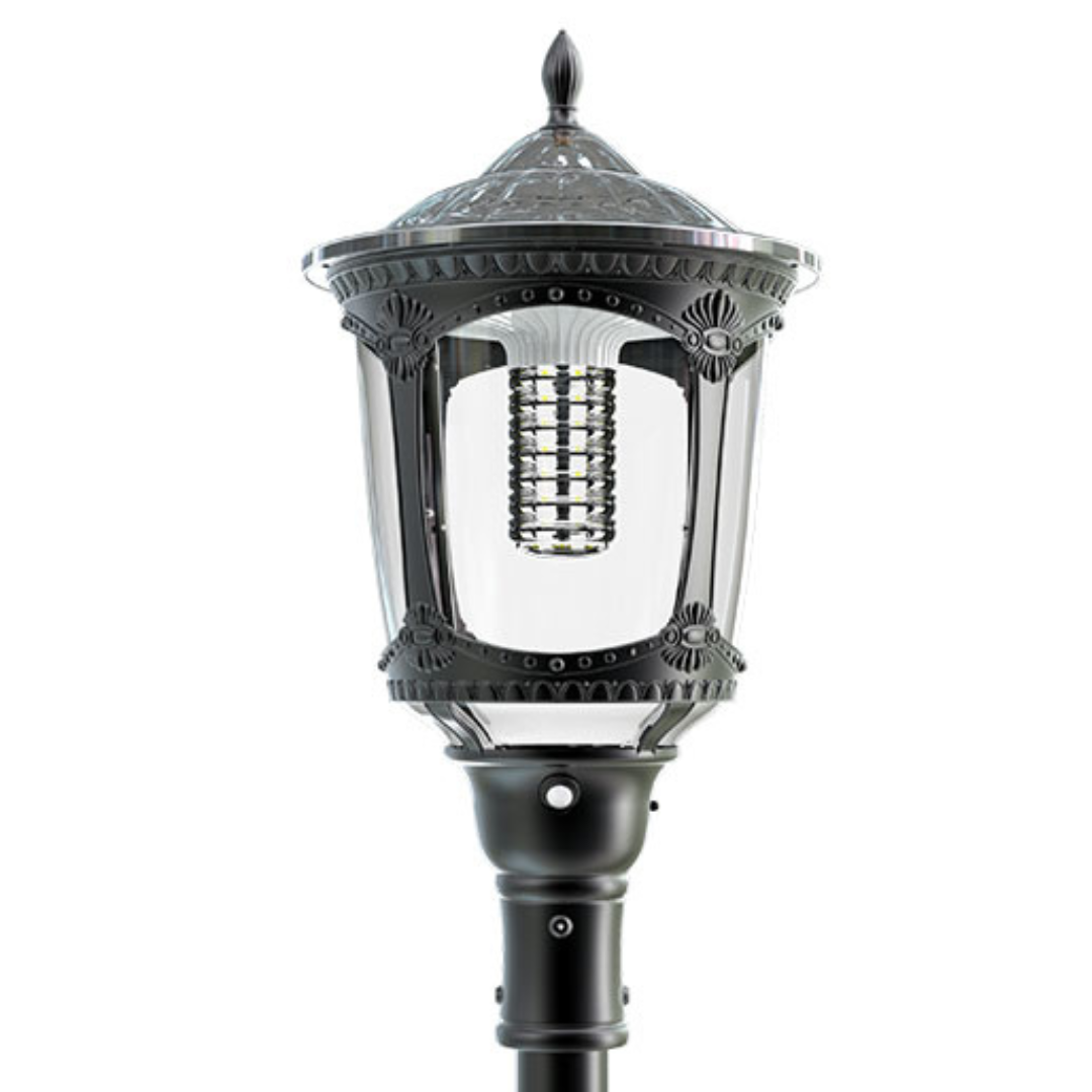 Farola Solar LED Rustica Honor 3000lm 230lm/W IP65 Negro Ø60mm PIR 2ud