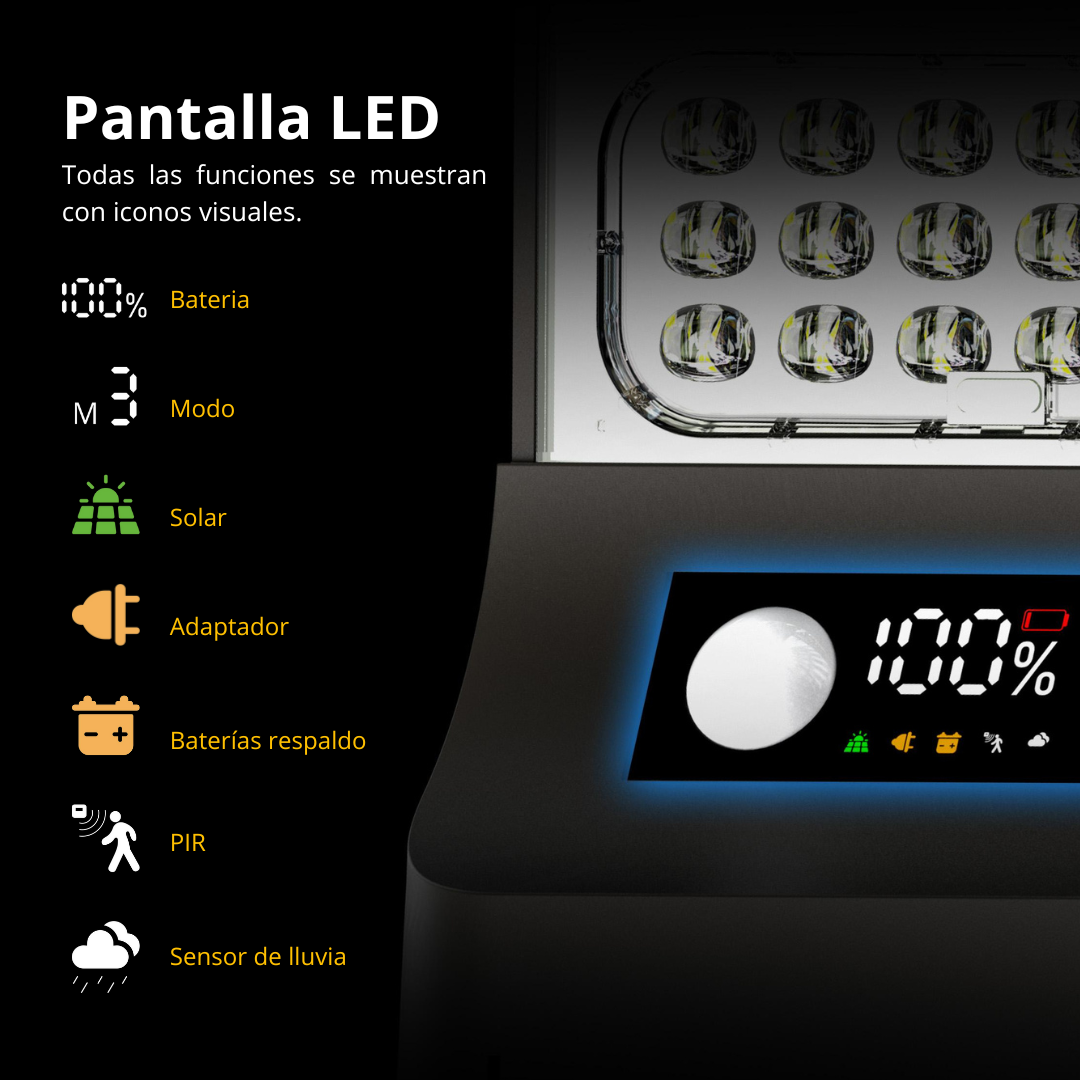 Farola Solar LED Serie STAX 3000lm 230lm/W CCT Regulable PIR IP65
