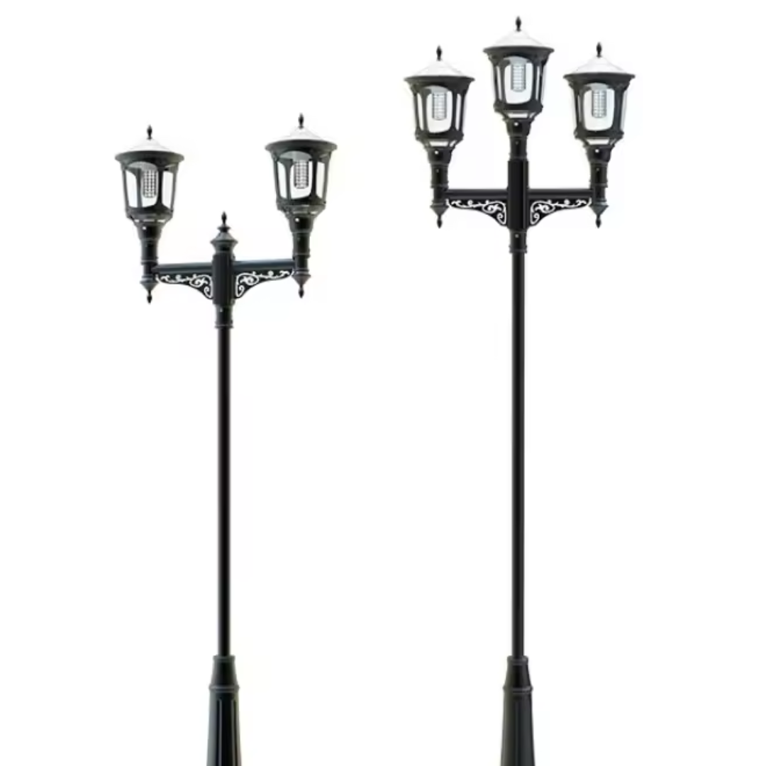 Farola Solar LED Rustica Honor 3000lm 230lm/W IP65 Negro Ø60mm PIR 2ud