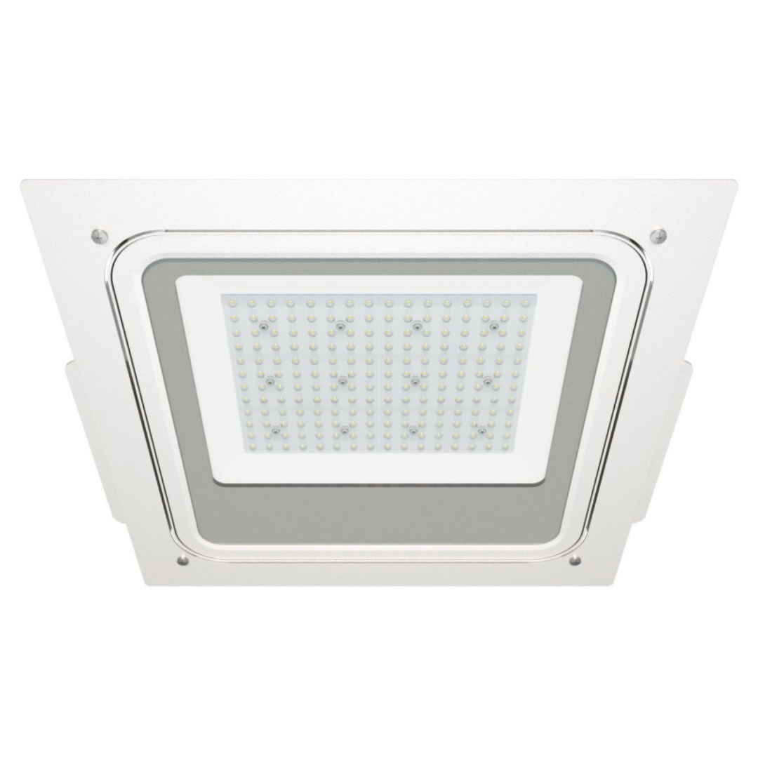Foco LED ATEX 100W con marco para montaje empotrado, vista frontal