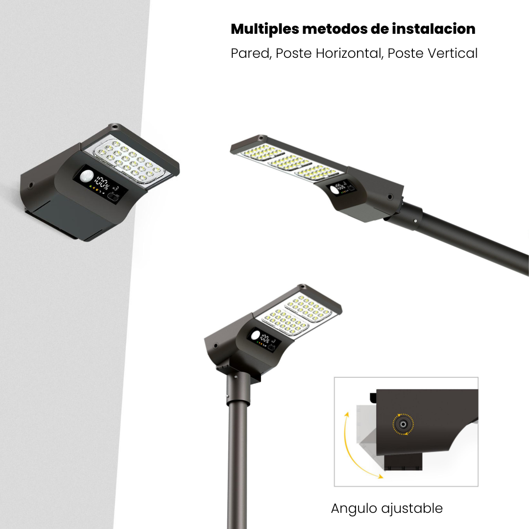 Farola Solar LED Serie STAX 3000lm 230lm/W CCT Regulable PIR IP65