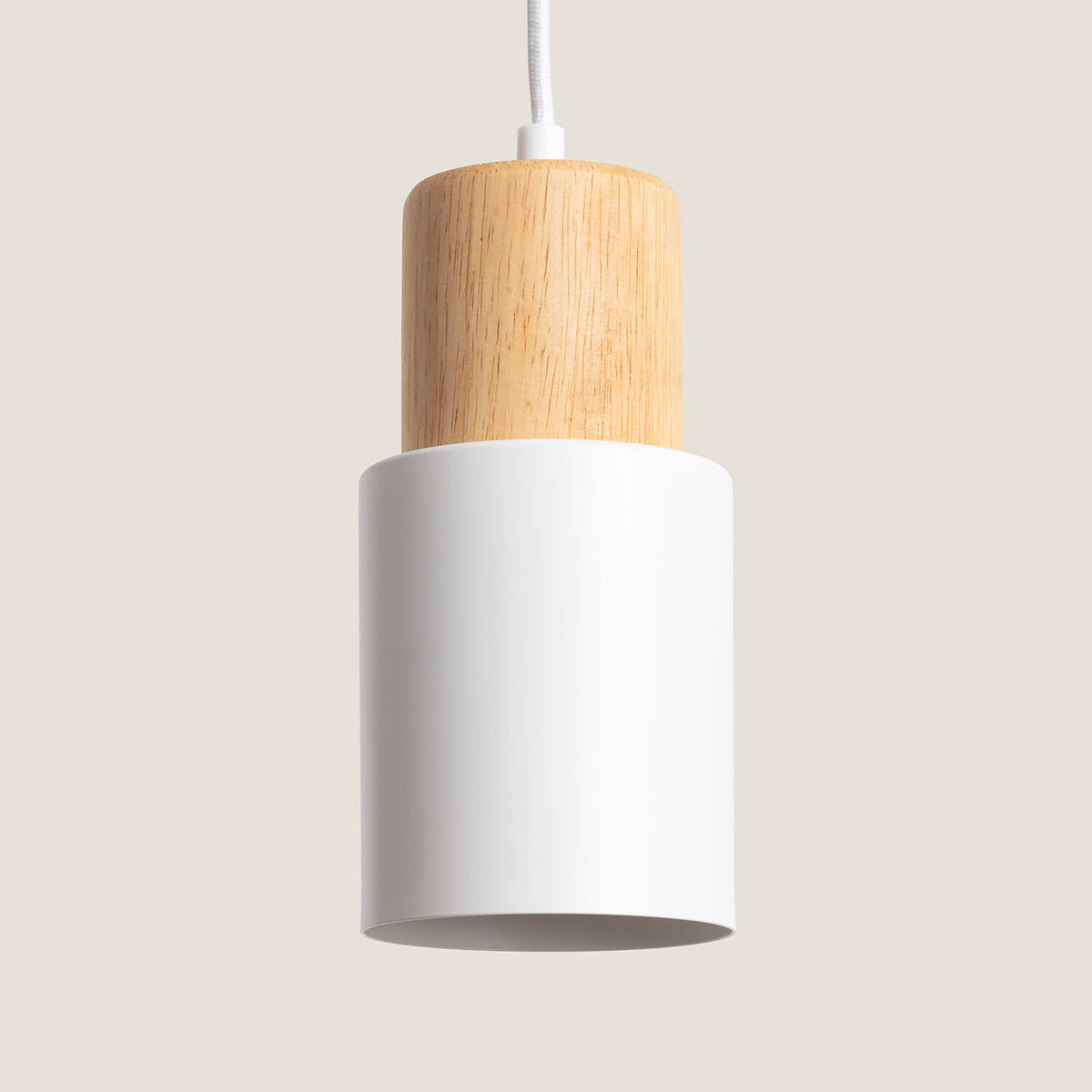 Lámpara colgante DUNA E27 blanco de aluminio y madera, vista principal