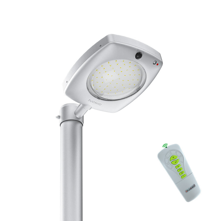 Farola Solar LED Serie Tucano 3000lm 150lm/W 4000k PIR IP65 Gris Plata Ø60mm