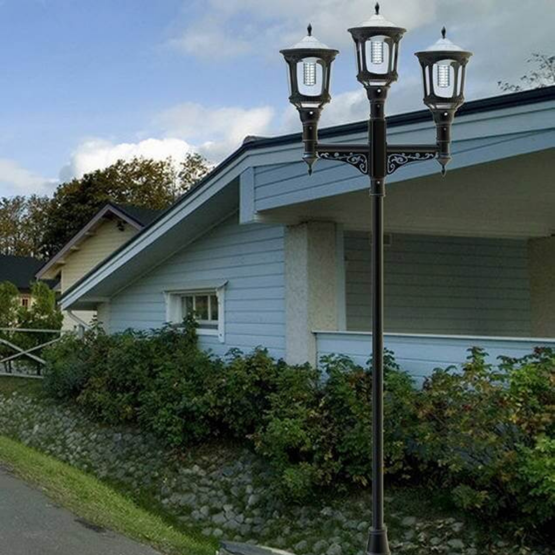 Farola Solar LED Rustica Honor 3000lm 230lm/W IP65 Negro Ø60mm PIR 2ud