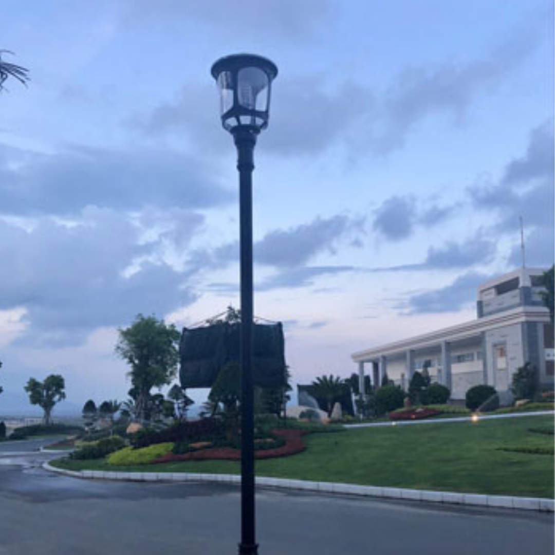 Farola Solar LED Rustica Honor 3000lm 230lm/W IP65 Negro Ø60mm PIR 2ud