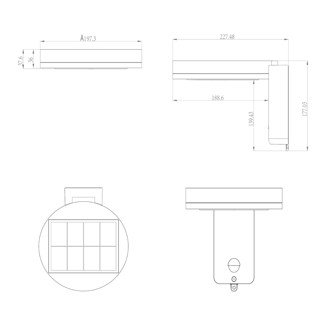 Aplique Solar LED SUNLITE 1000lm Sensor PIR ALS2.4