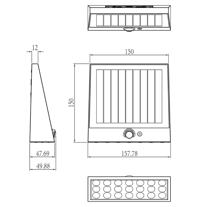 Aplique Solar LED Exterior Thin 1000lm Distribución de luz Tipo IV