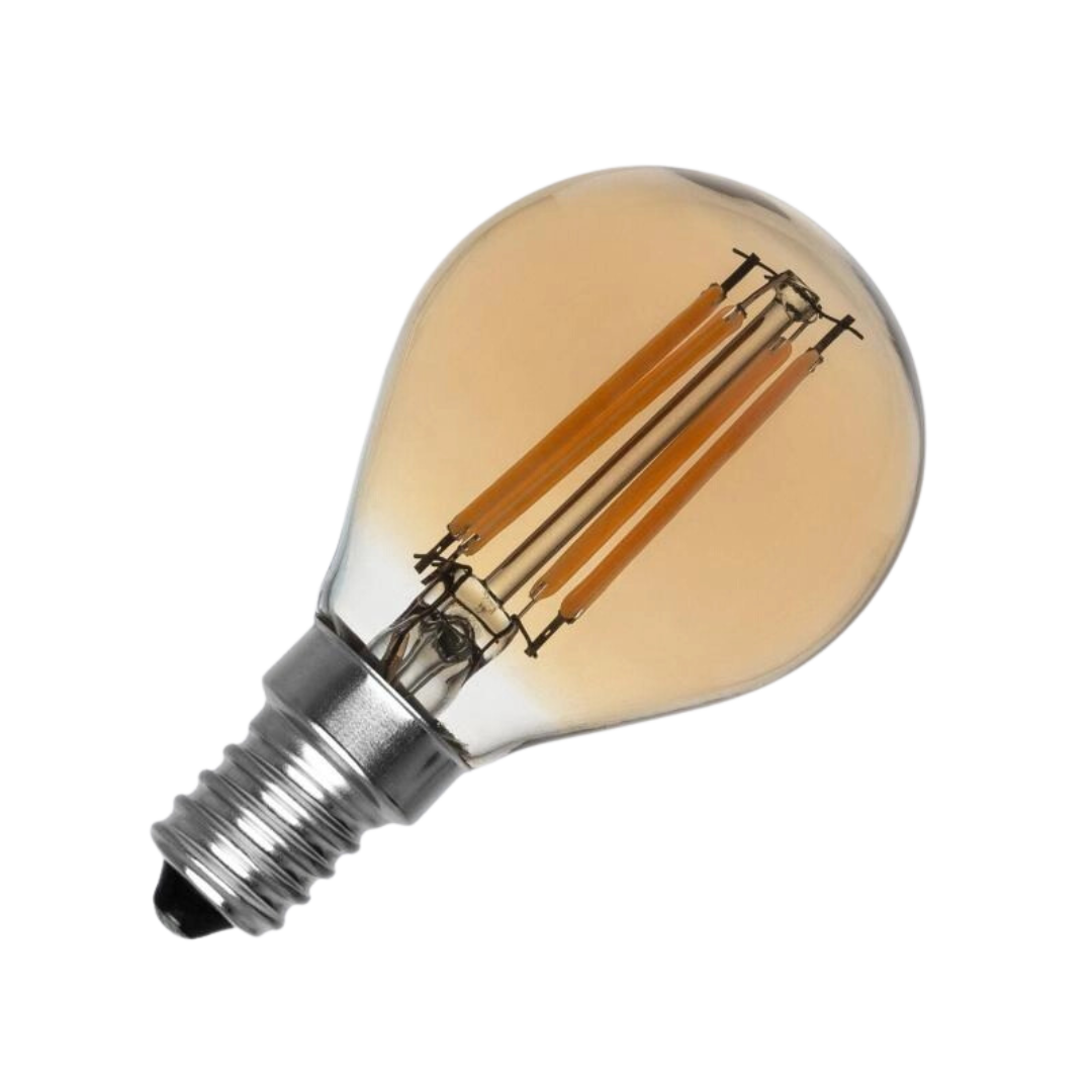 Bombilla Filamento LED E14 6W 600lm 100lm/W P45 Globo Transparente Bronze