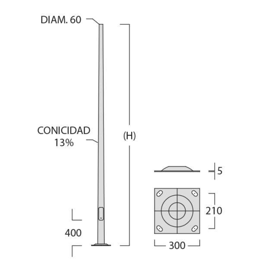 Columna Funcional Troncocónica 3M Acero Galvanizado Ø60mm