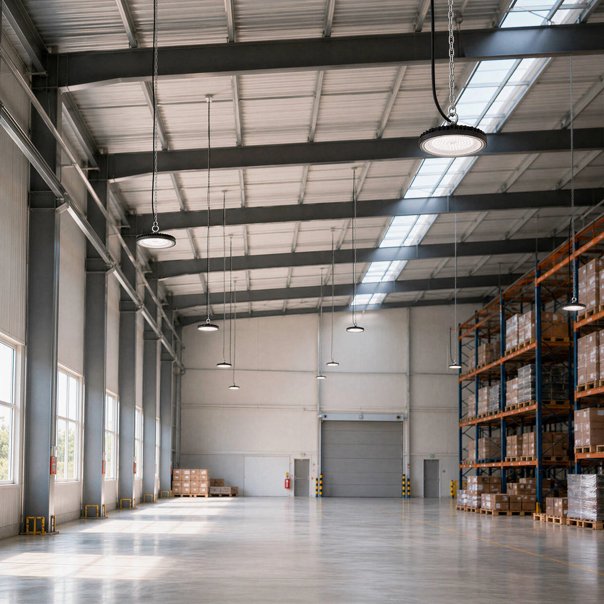 Campana LED UFO 100W instalada en nave industrial