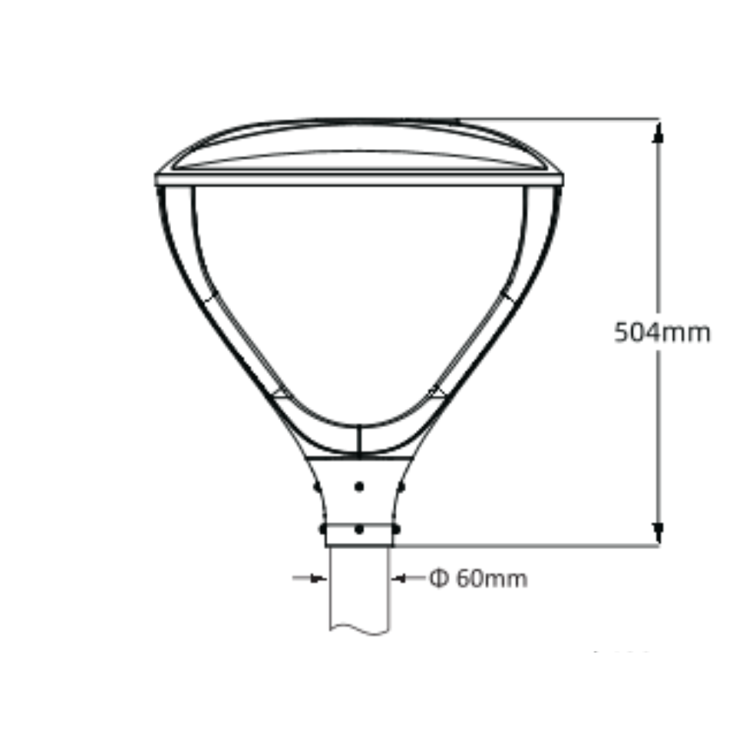 Dimensiones luminaria LED Halo 30W doble brazo 480 x 480 x 504 mm