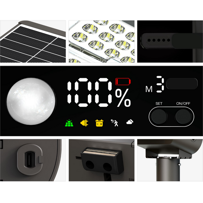 Farola Solar LED Serie STAX 6000lm 230lm/W CCT Regulable PIR IP65 Conexion Ø60mm