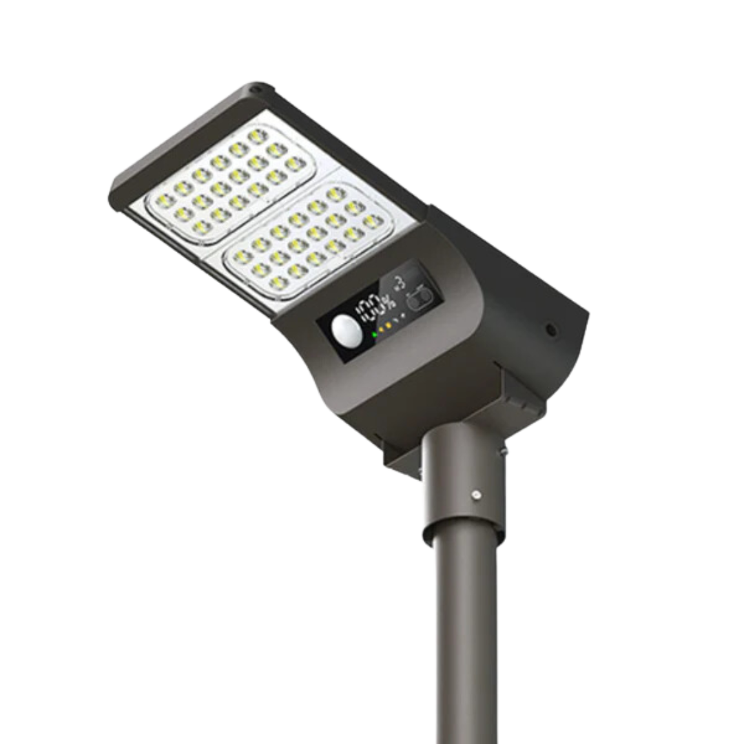 Farola Solar LED Serie STAX 6000lm 230lm/W CCT Regulable PIR IP65 Conexion Ø60mm