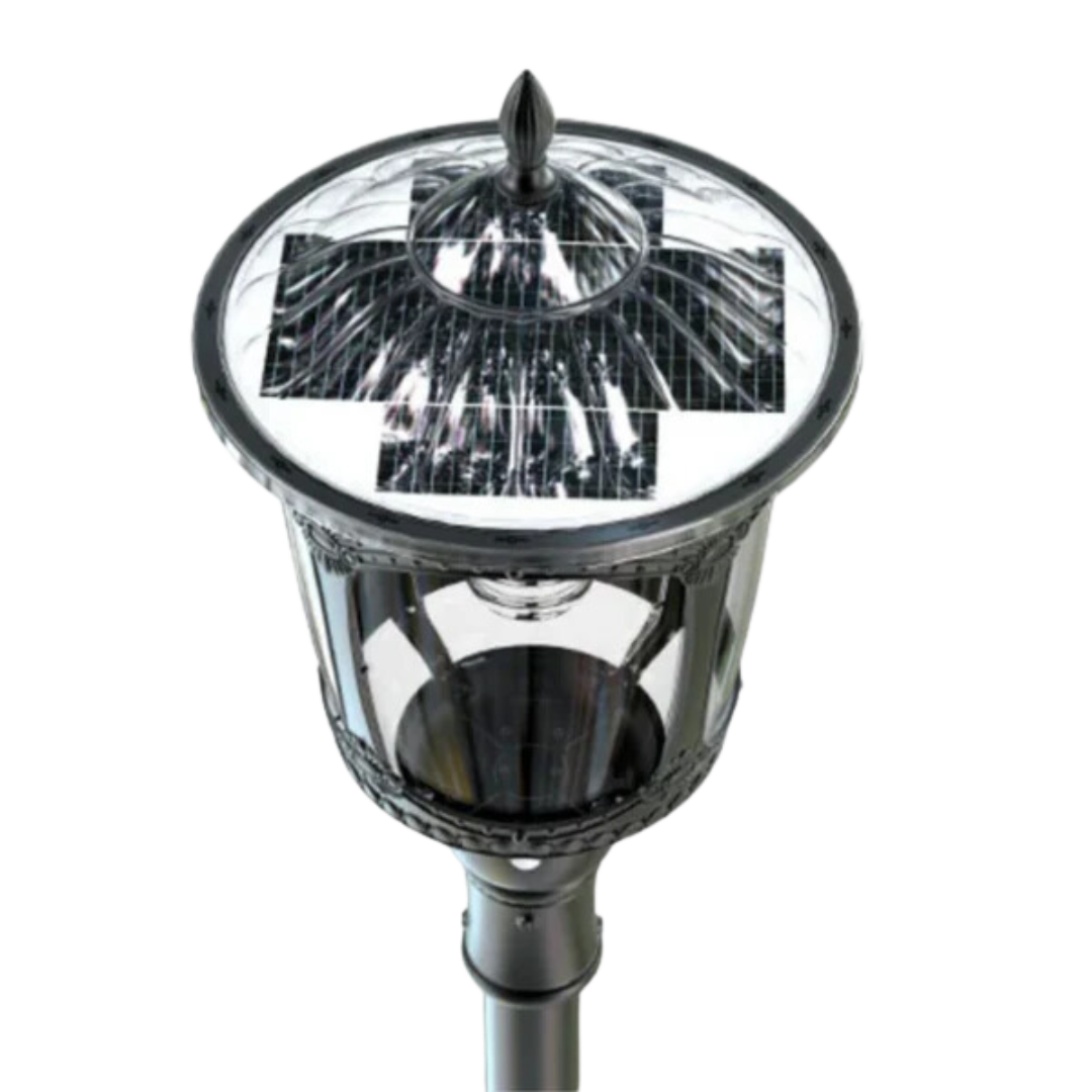 Farola Solar LED Rustica Honor 3000lm 230lm/W IP65 Negro Ø60mm Sensor PIR 2ud
