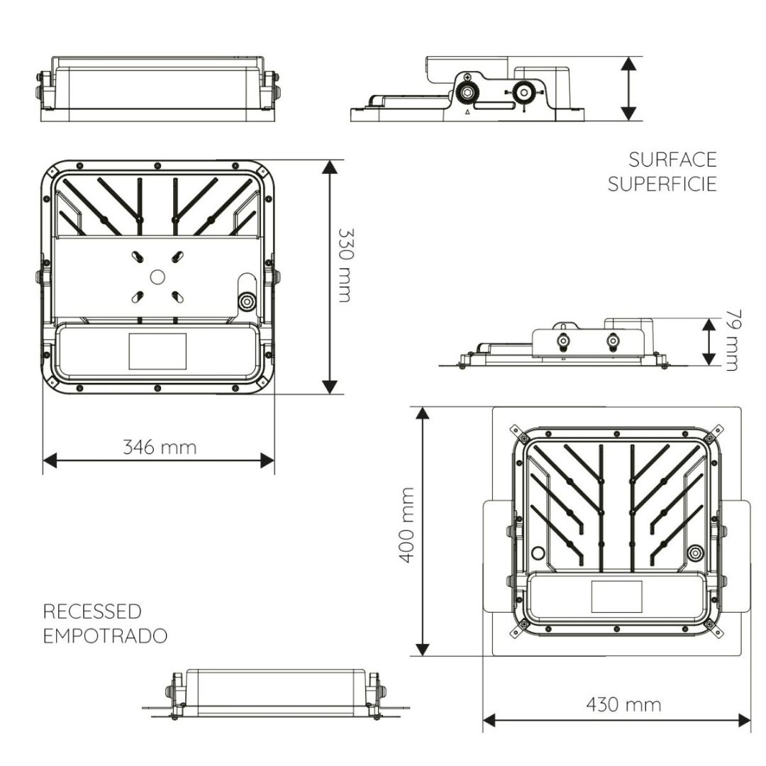 Foco LED ATEX 100W 120° IP66 para superficie o empotrado