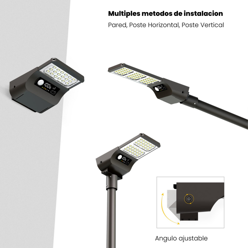 Farola solar Led STAX 3000lm pantalla monitorizacion led CCT regulable 3000-6000K