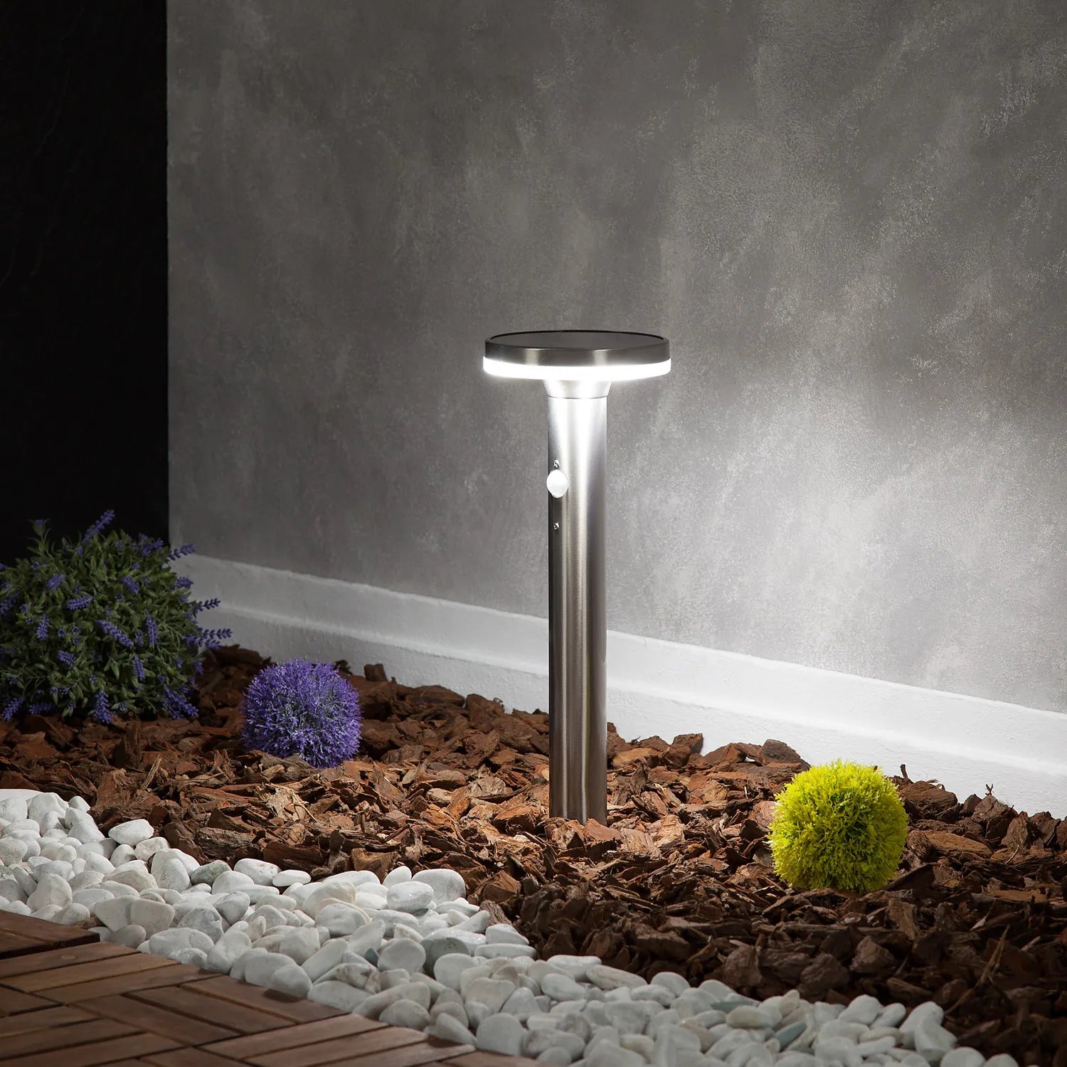 Baliza Solar LED Exterior 6W 600lm 100lm/W Pie 45cm Inox