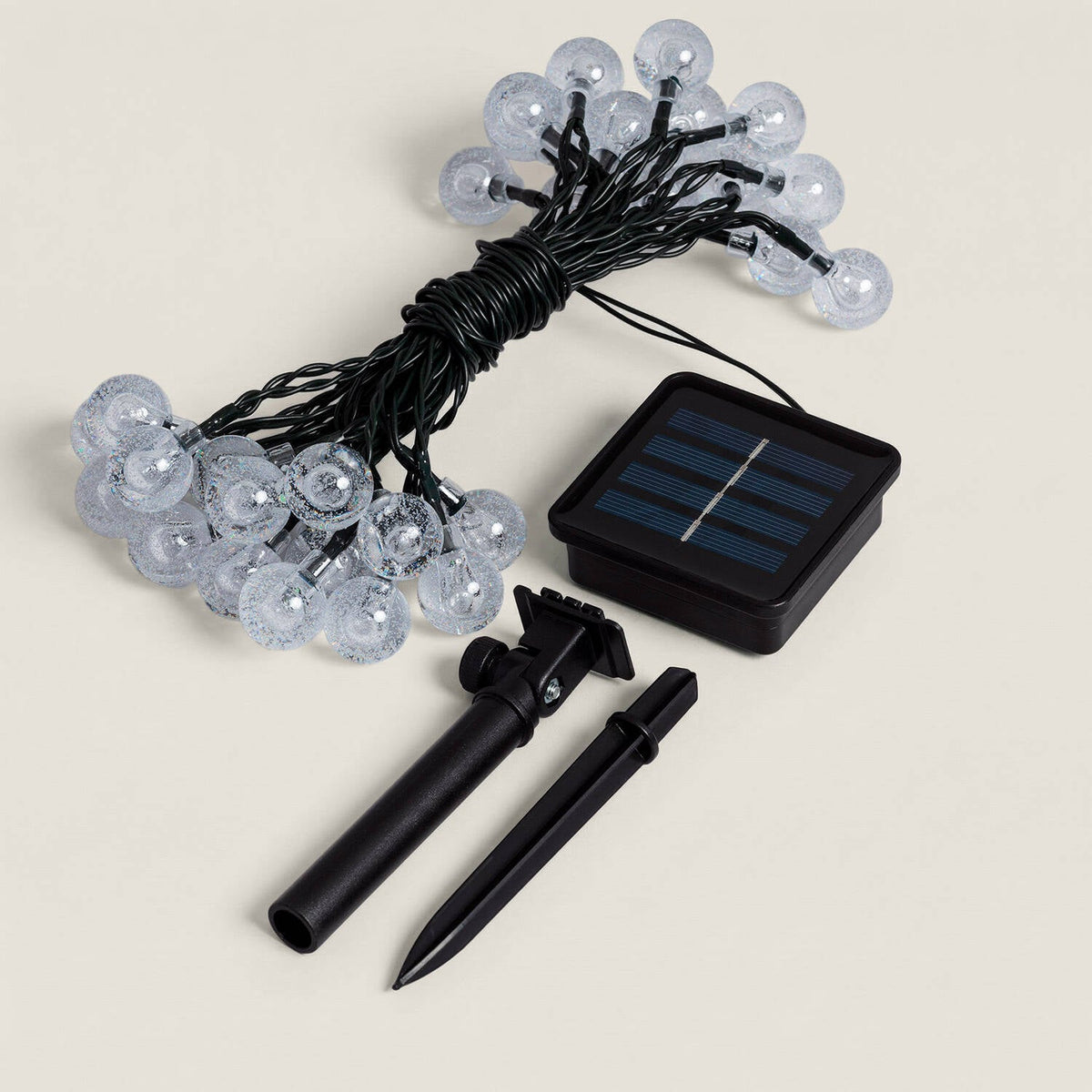 Guirnalda solar LED ALBA 30 bolas RGB, conjunto con panel solar y estaca
