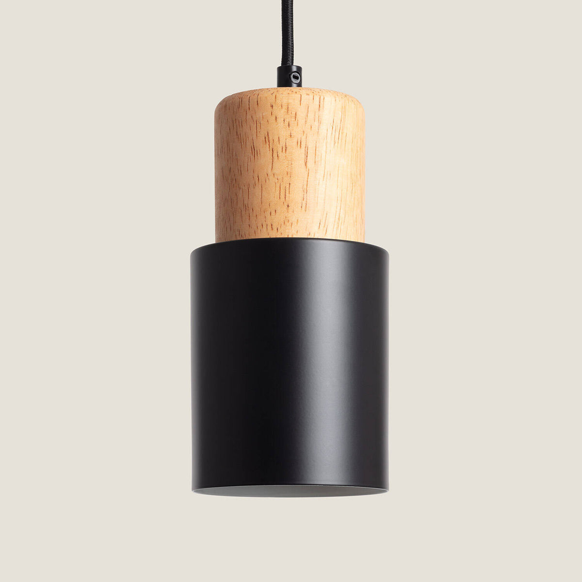 Lámpara colgante DUNA E27 negro de aluminio y madera, vista principal