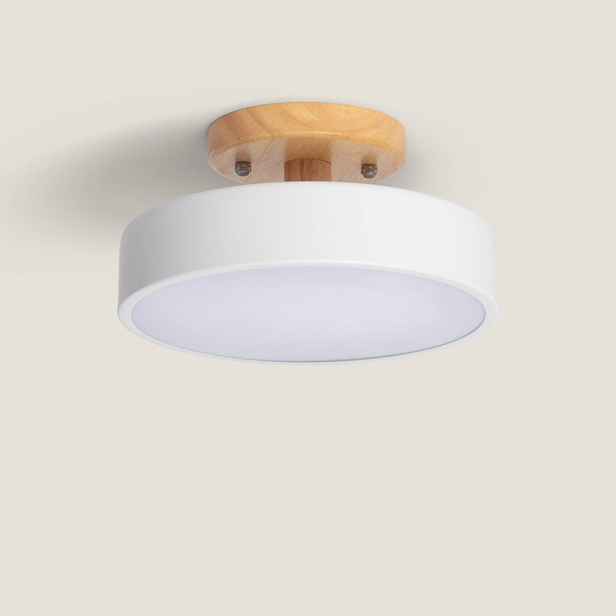 Lámpara de techo EIRA LED 12W blanca de madera y aluminio con CCT seleccionable, vista 1