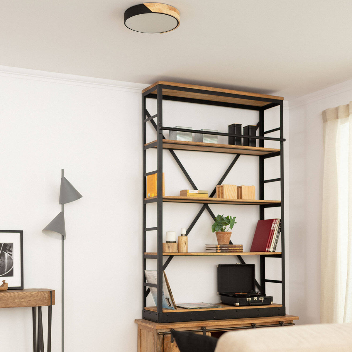 Plafón LED LIRA 18W negro de madera y aluminio Ø320 mm CCT, imagen 11