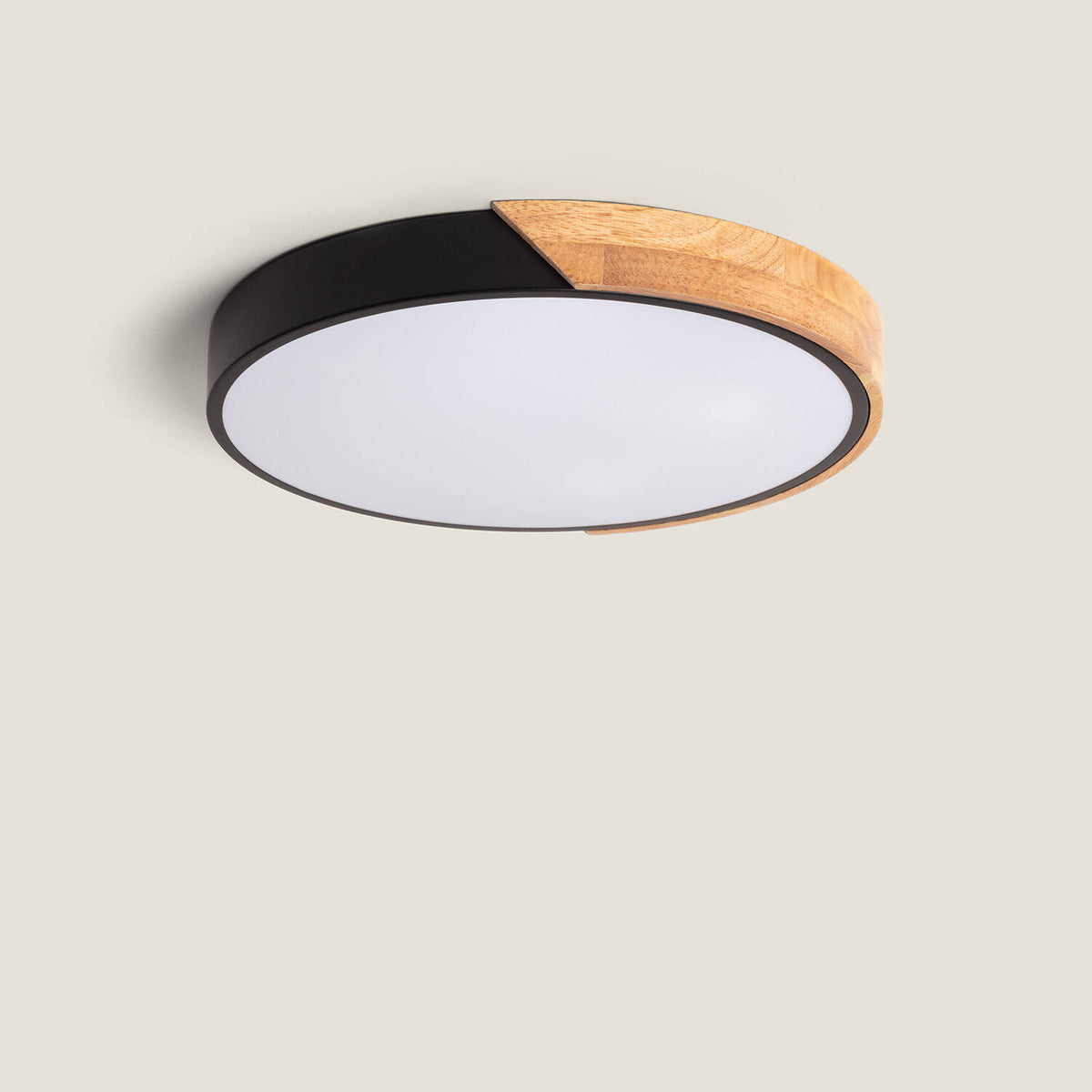 Plafón LED LIRA 24W negro madera y aluminio Ø418 mm CCT, vista principal
