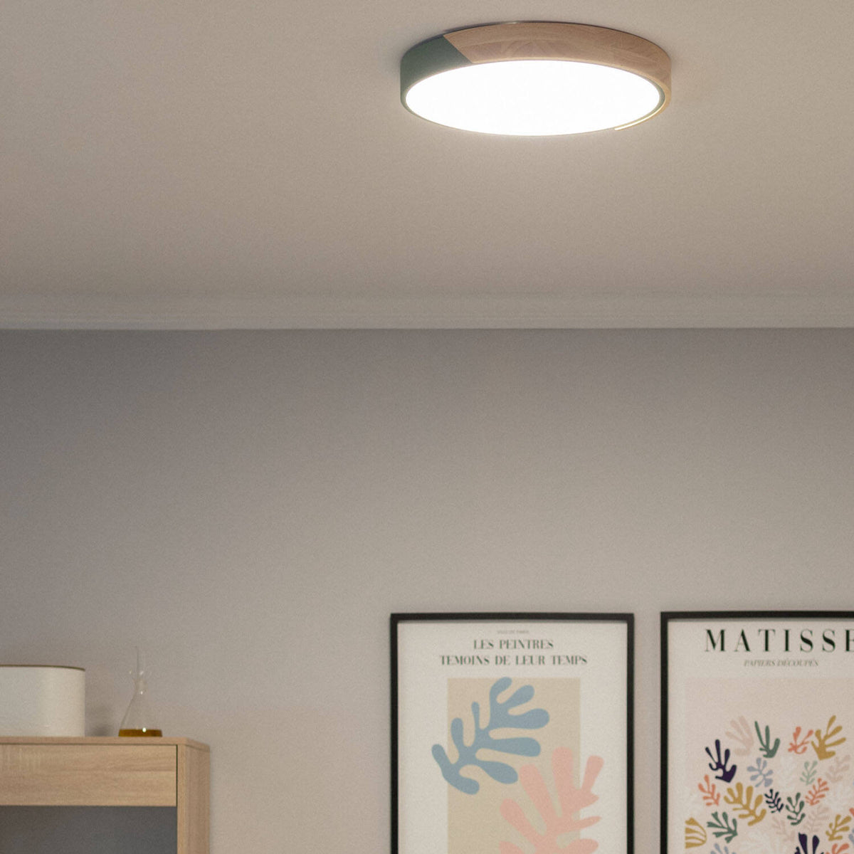 Plafón LED LIRA 24W verde celadón madera y aluminio Ø418 mm CCT, vista 8