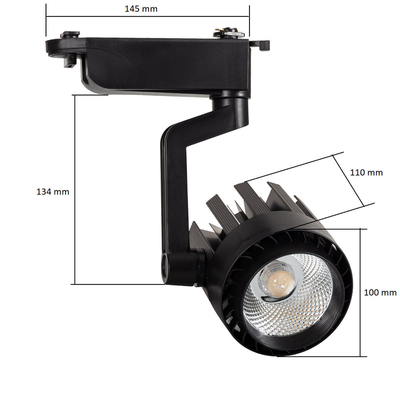 Foco Led Doria Negro 30W Carril Monofásico